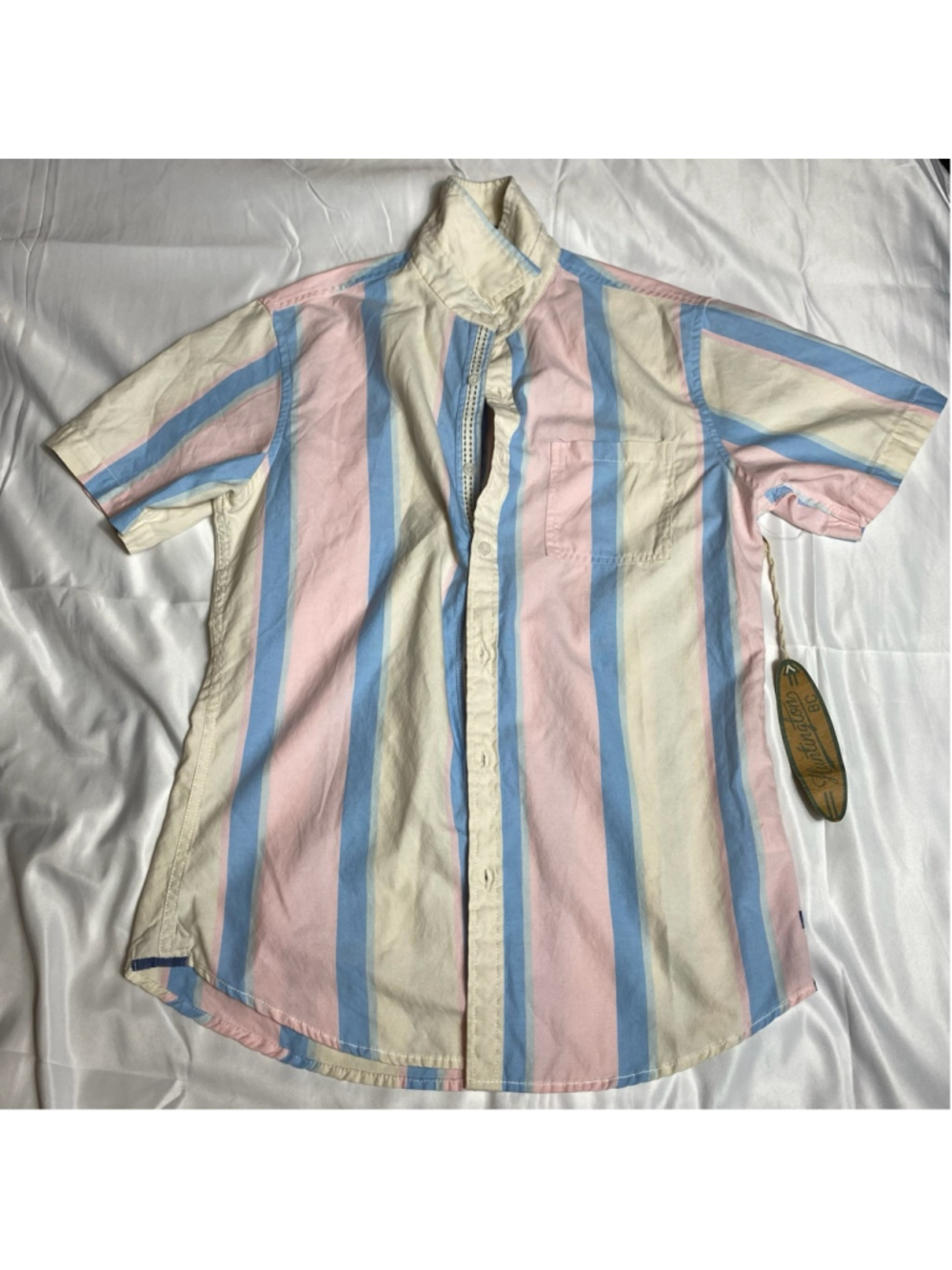 Men's Huntington Casual Button Down Shirt S Pink Blue Striped